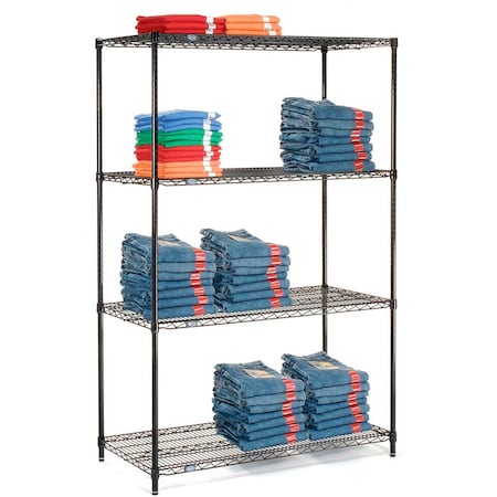 Nexel Black Epoxy, 4 Tier, Wire Shelving Starter Unit, 48W x 24D x 54H 24485B